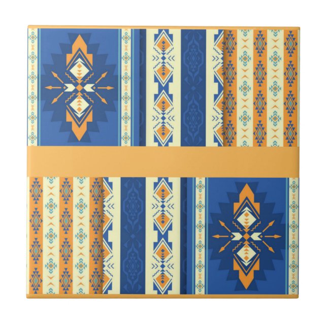 Azulejo Indio nativo americano tribal azul amarillo (Frente)