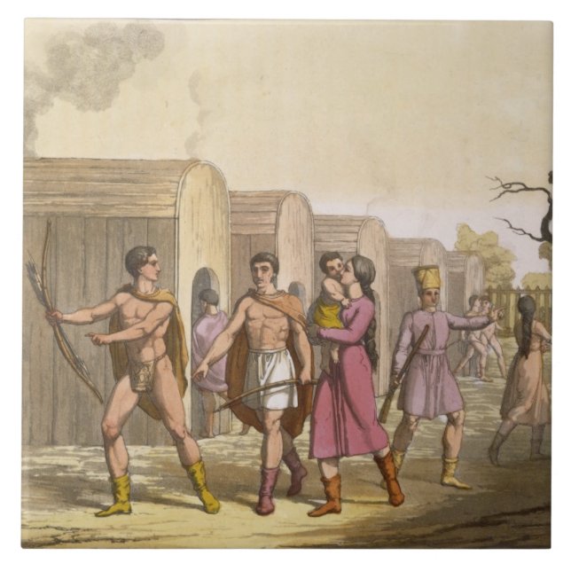 Azulejo Indios de Lahoutan, Canadá (grabado del color) (Frente)