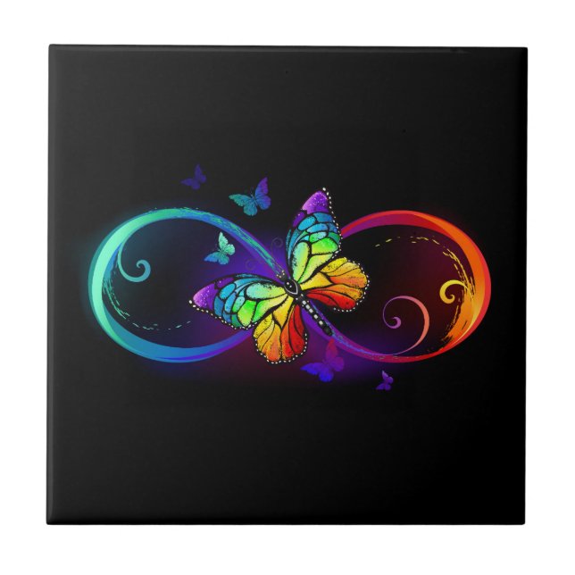 Azulejo Infinidad vibrante con mariposa arco iris sobre ne (Frente)