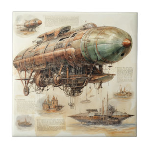 Azulejo Ingeniería de Dirigible de Latón Retro Futurista