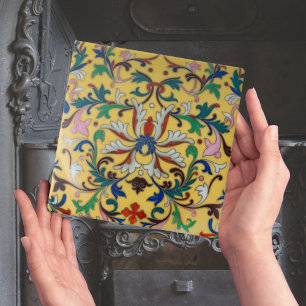 Azulejo inglés floral amarillo vintage repro Minto