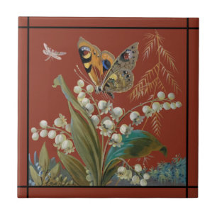 Azulejo Inglés Minton Hollins Handpaint Butfly Repro