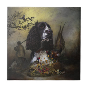 Azulejo Inglés Springer Spaniel con faisán