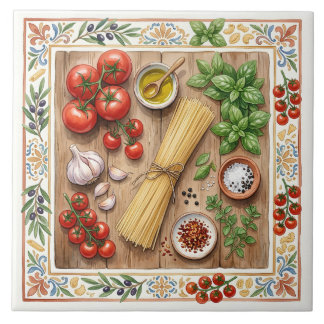 Azulejo Ingredientes de pasta italiana de cocina mediterrá