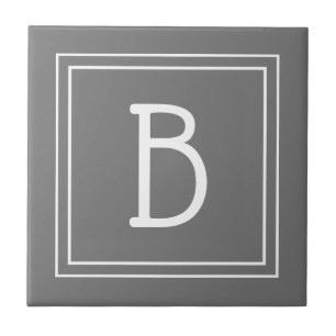 Azulejo Inicial gris y blanco monogramada de granja modern