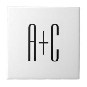 Azulejo Iniciales de parejas modernas elegantes Blanco y