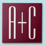 Azulejo Iniciales de parejas simples | Blanco y Borgoña<br><div class="desc">Clásico,  audaz y moderno.</div>