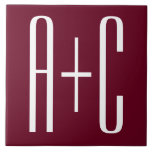 Azulejo Iniciales de parejas simples | Blanco y Borgoña<br><div class="desc">Clásico,  audaz y moderno.</div>