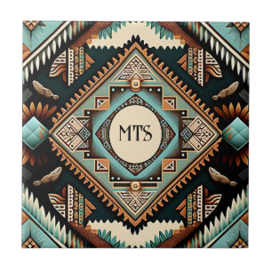 Azulejo Iniciales del Monograma del Patrón Boho Occidental