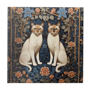 Azulejo Inspiración de dos gatos siameses William Morris