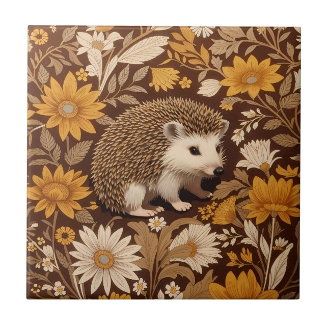 Azulejo Inspiración de Hedgehog Brown Floral William Morri (Frente)