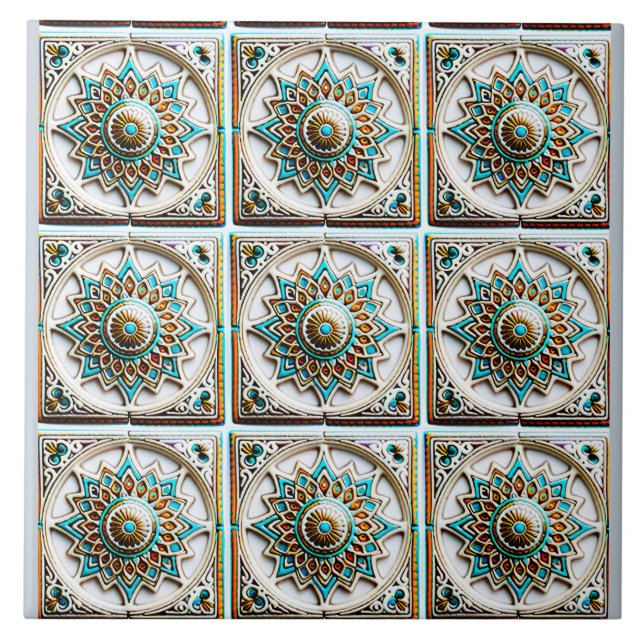 Azulejo Inspiración de Mandala Turquesa Marroquí (Frente)