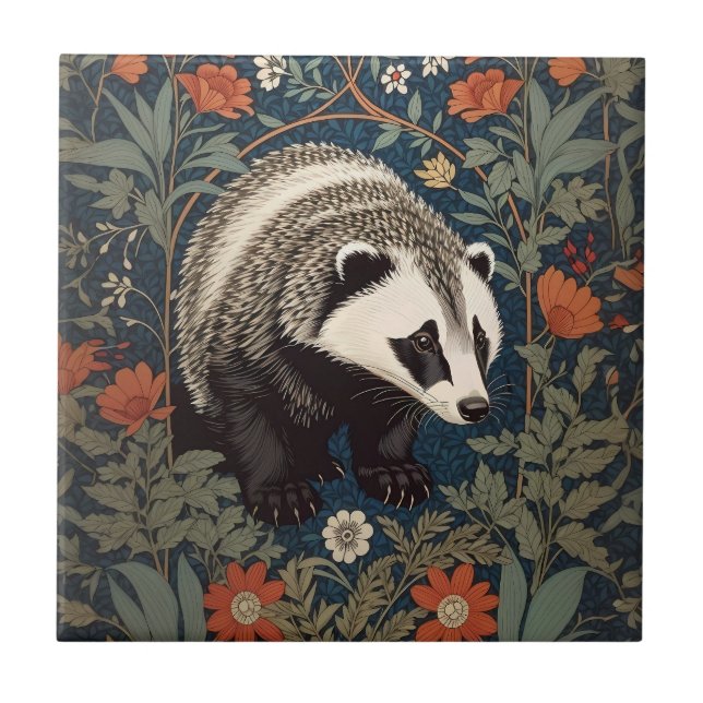 Azulejo Inspiración del Badger de Woodland William Morris (Frente)
