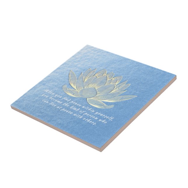 Azulejo Instructor de Meditación de Yoga Blue Gold Lotus (Lado)