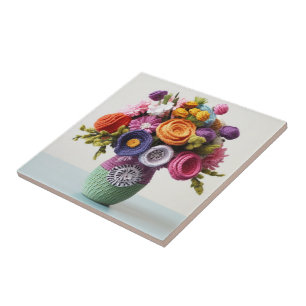 Azulejo Intrincado Arte De Flor Crochet - Vibrante Bouquet