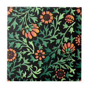 Azulejo Intrincado patrón floral con hojas verdes