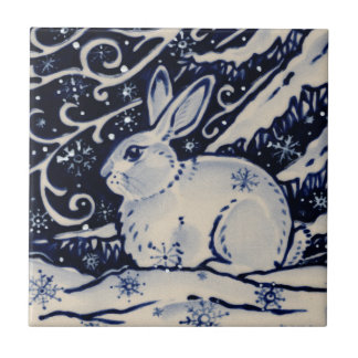 Azulejo Invernadero de conejo blanco azul nieve Chinoiseri