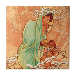 Azulejo Invierno Art Nouveau de Alphonse Mucha