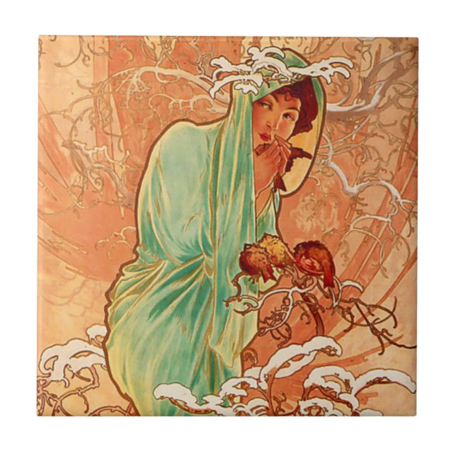 Azulejo Invierno Art Nouveau de Alphonse Mucha (Frente)