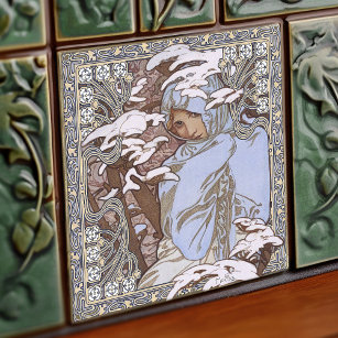Azulejo Invierno de Alphonse Mucha 4Temporadas Art Nouveau