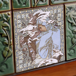 Azulejo Invierno de Alphonse Mucha 4Temporadas Art Nouveau