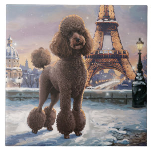Azulejo Invierno de caniche marrón en París pintura