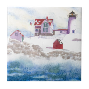 Azulejo invierno en Nubble LIghthouse en Maine Ceramic Til