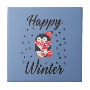 Azulejo Invierno feliz, pingüino lindo