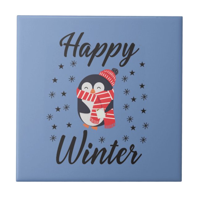 Azulejo Invierno feliz, pingüino lindo (Frente)