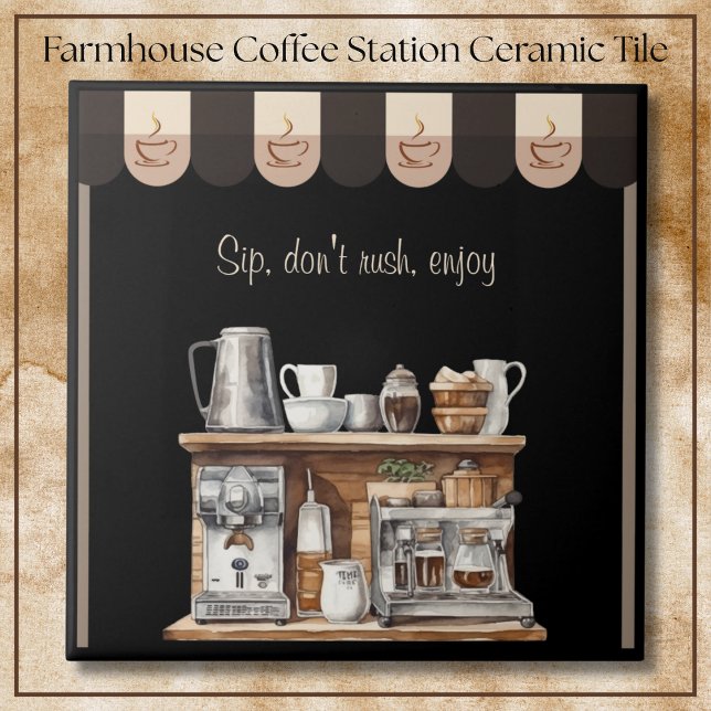 Azulejo Invitando Decoración de Estación de Café de Granja (Inviting Black Farmhouse Coffee Station Decorative Tile)
