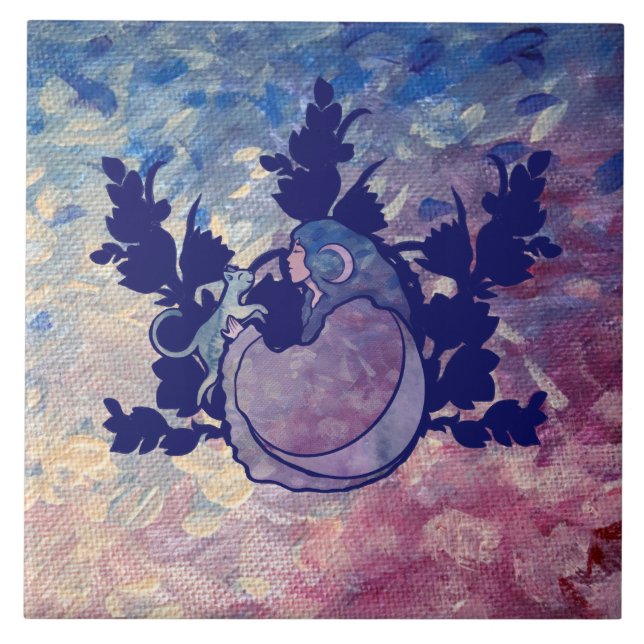 Azulejo Invitati: Gato Wiccan Witch Moon Goddess (Frente)