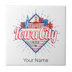 Azulejo Iowa City Estados Unidos Retro Skyline Vintage