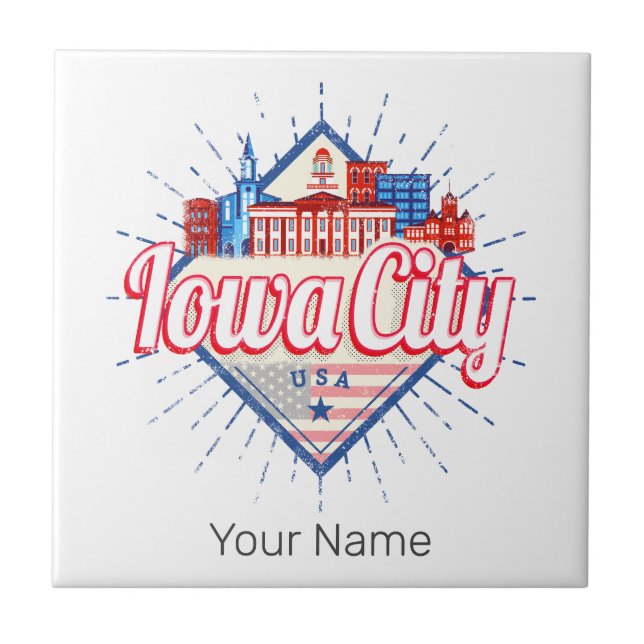 Azulejo Iowa City Estados Unidos Retro Skyline Vintage (Frente)