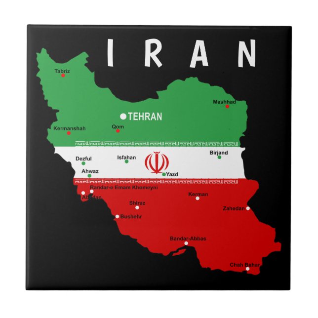 Azulejo Iran Map with Flag and Emblem (Frente)