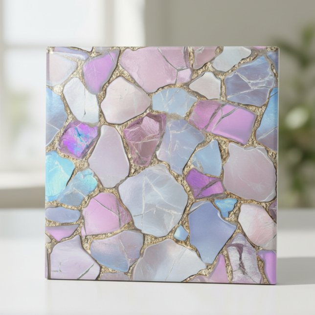 Azulejo Iridescent Pastel Gemstone Gold Mosaic (Subido por el creador)