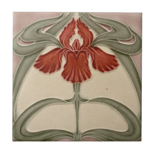 Azulejo - Iris Art Nouveau Floral Naranja