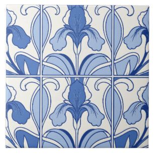 Azulejo Iris Flor Azul Tile Portugués