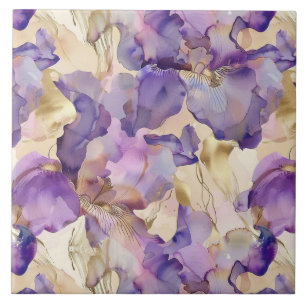 Azulejo Iris Floral Baño Nupcial Romántico Púrpura Dorado