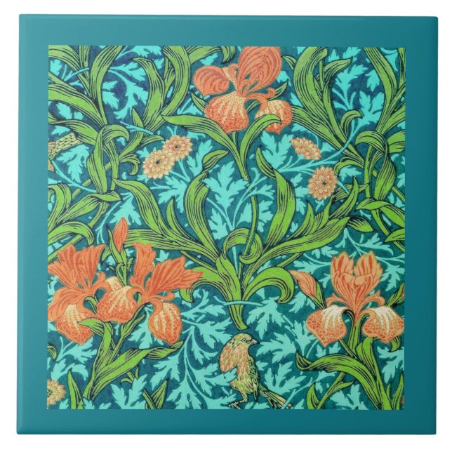 Azulejo Iris, naranja y turquesa de William Morris (Frente)