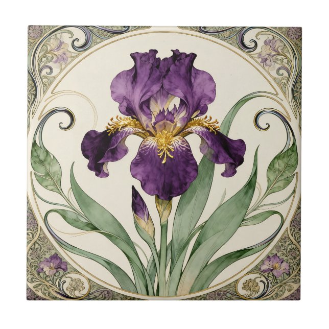 Azulejo Iris Púrpura Art Nouveau (Frente)