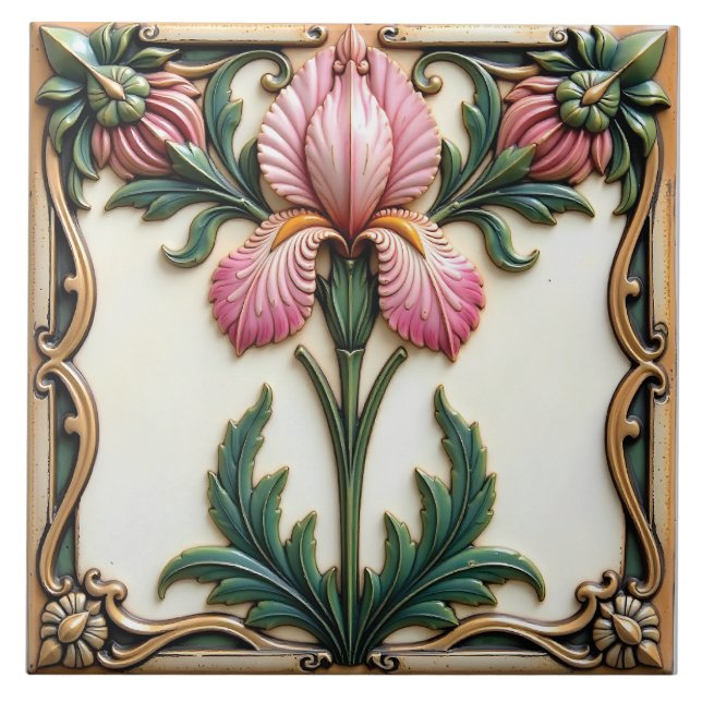 Azulejo Iris Rosa enmarcado en el tiempo (Frente)