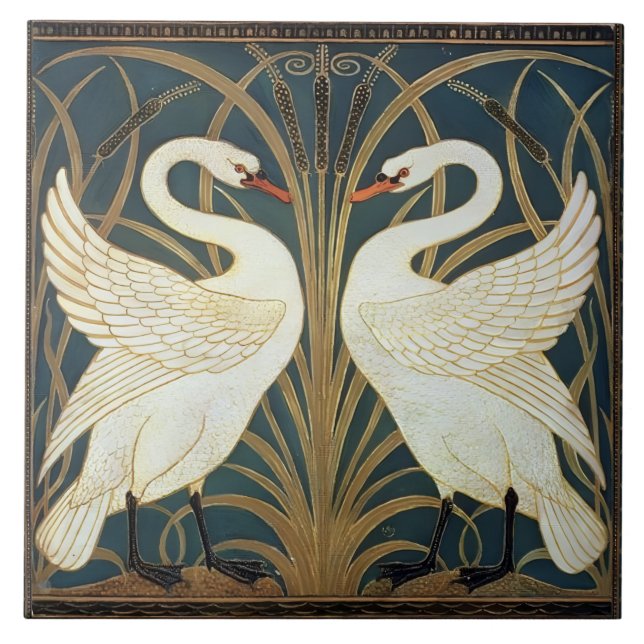 Azulejo Iris Y Rush Swans Walter Crane (Frente)