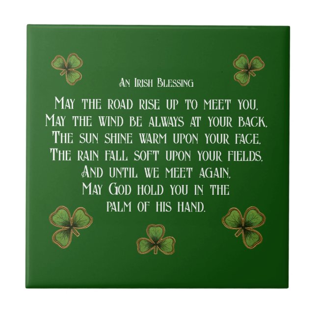 Azulejo Irish Blessing and Shamrocks Dark Green (Frente)