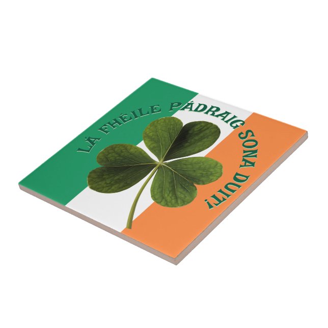 Azulejo Irish Flag Shamrock Lá Fhéile Pádraig Sona (Lado)