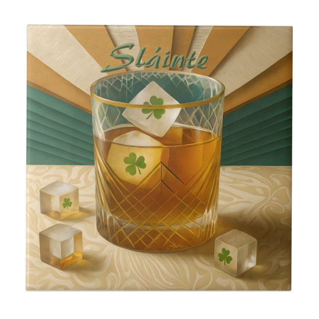 Azulejo Irish Whiskey Tumbler Shamrock Ice "Sláinte!" (Frente)