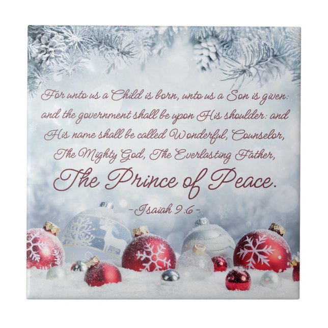 Azulejo Isaiah 9:6 Unto us un niño nace Navidades (Frente)