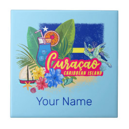 Azulejo Isla del Caribe retro de Curacao con cosecha de to