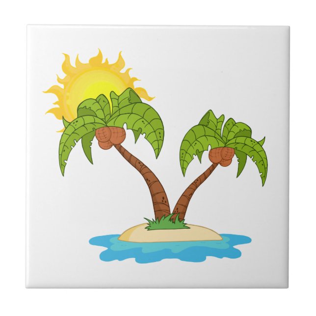 Azulejo Isla tropical con dos palmeras (Frente)