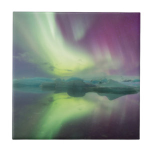 Azulejo Islandia, Jokulsarlon. Reflejo de las luces de Aur