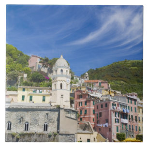 Azulejo Italia, Cinque Terre, Vernazza, Puerto y Iglesia
